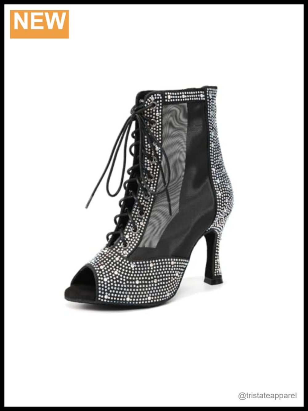 Rhinestone Open Toe Dance Boots Ballroom Ankle Heels